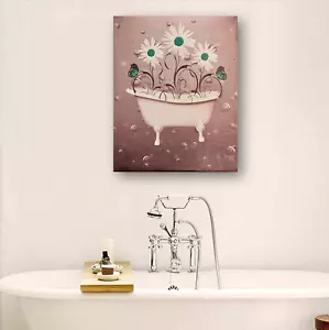 Vasca da bagno margherita fiore farfalla bagno tela incorniciata parete art deco casa 16x20 - Foto 1 di 5