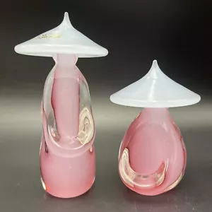 MURANO VETRERIA ARTISTICA OBALL ROSA Y BLANCO ALABASTRO ASIÁTICO ORIENTAL HOMBRE Y DAMA - Imagen 1 de 16