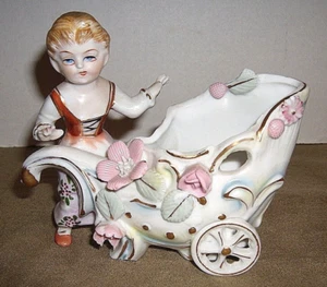 Vtg Kitschy Ucagco Ceramic Lady & Cart Planter/Vase Hand Painted 1950's - Picture 1 of 8