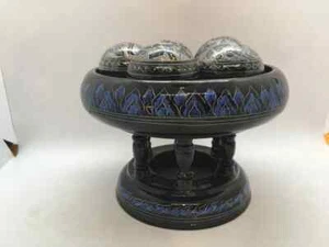 Black, Blue and Silver Thai Lacquered Wood Offering Centerpiece ~ Khantok - Picture 1 of 8