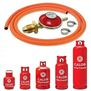 PROPANE GAS BOTTLE REGULATOR WITH 2m ORANGE HOSE POL CYLINDER SCREW IN 37mbar - Picture 1 of 24