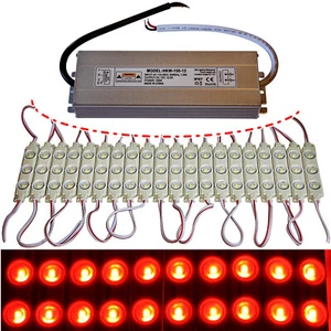 100x LED Module+150 Watt Supply - 12V - 3x 5730 Chip Red Injection SMD Light - Picture 1 of 1