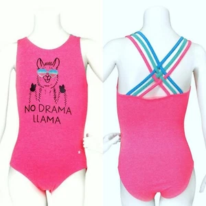 Destira Gymnastics Leotard "No Drama Llama" Pink Cross Back Size CL - Picture 1 of 7
