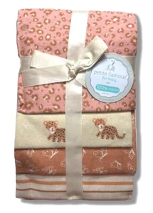 RECEIVING X4 - PETITE GIRLS 243 - CHEETAH PINK - BLANKETS COTTON 4 PACK BABY - Picture 1 of 1