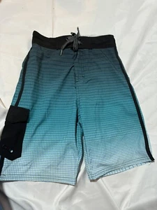 First Wave Boy's Turquoise Plaid Swim Trunks size 8 With Mesh Lining - Picture 1 of 3