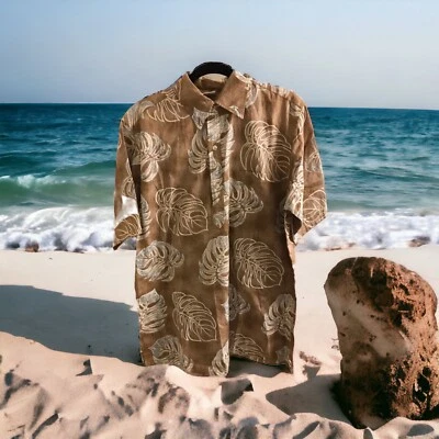 Camisa Hawaiana Go Barefoot Para Hombre Grande Manga Corta - Beige/Blanco Azul Floral  Foto 1 de 4