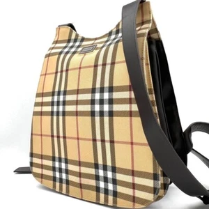 Burberry Backpack Bag Rucksack PVC Leather Nova Check Beige Brown Free Shipping - Picture 1 of 9