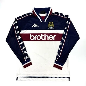 Raro Manchester City FC Kappa 1997 1998 visitante fútbol fútbol manga larga hombre - Imagen 1 de 20