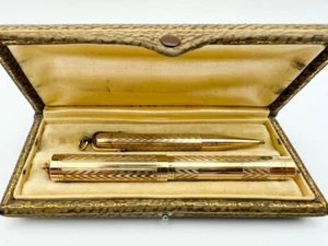 EARLY MABIE TODD NY SWAN PEN GF RT FOUNTAIN PEN & PENCIL SET #2 F 14K SUPER FLEX - Picture 1 of 20