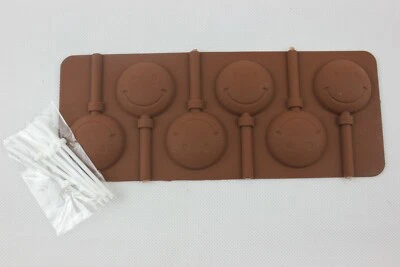 Silicone Smiley Lollipop Mould &Sticks Emoji Face Lolly Chocolate Fondant Candy - Image 1 of 4
