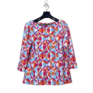 J McLaughlin Geometric Print 3/4 Sleeve Top Womens Medium Multicolor Boat Neck - Picture 1 of 5