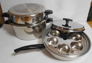 Kitchen Craft Stainless Steel 6 Qt Pot & 10 Inch Fry Pan w/ Lids & Egg Poacher - Picture 1 of 20