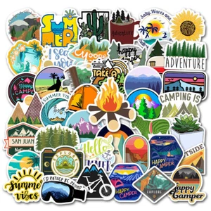 50 Stück Camping / Urlaub Outdoor / Koffer / reise Style  Stickerbomb  Aufkleber - Picture 1 of 5
