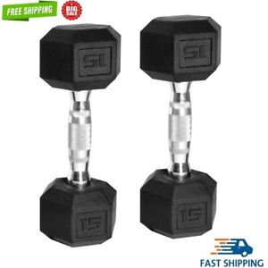 CAP Barbell, 15lb Coated Rubber Hex Dumbbell, Pair, Ships in 2 Boxes