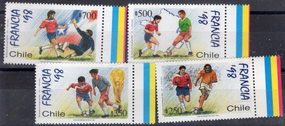 FÚTBOL CON TAZA 1998, CHILE, YV # 1451/4, JUEGO COMPLETO, MNH Foto 1 de 1