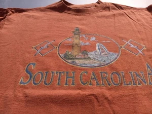 T-shirt grafica nave barca Charleston South Carolina Charleston vintage anni 90 uomo XL arancione  - Foto 1 di 5