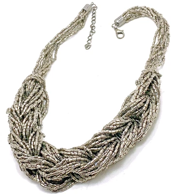 Коренастое ожерелье плетеные семена бусина пушечный металл серебро серый Rocaille торсада 19 дюймов - Изображение 1 из 4