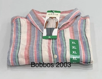 Blusa Orvis Feminina Manga Curta com Botões Bolso no Peito, Várias Listras, Tamanho XL - Imagem 1 de 4
