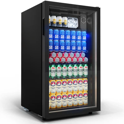 Getränkekühlschrank Flaschen Bier Minibar Glastür 85L,LED Beleuchtung,Schwarz - Bild 1 von 4