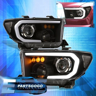 For 07-13 Toyota Tundra / Sequoia LED DRL Tube Black Projector Headlights Lamps - Image 1 of 4
