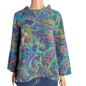 Habitat Clothes to Live In Gr. S Crinkle Crepe Drape Collar Pullover Top Floral - Bild 1 von 9