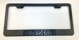 3D Mazda Emblem Stainless Steel Matte Black License Plate Frame W/ Caps - Picture 1 of 2
