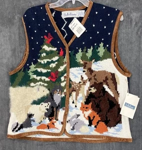 NEW VTG Belle Pointe Knit Sweater Vest Women XL Lodge Bear Winter Forest Animals - Picture 1 of 21