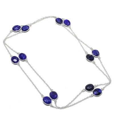 Collana gioiello in argento sterling 925 regalo con pietre preziose zaffiro... - Immagine 1 di 4