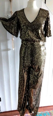 SIZE 12  ANTIQUE GOLD SEQUIN  FULLY LINED  PARTY  JUMPSUIT by GEORGE - Image 1 of 4