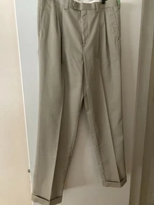 LAUREN 38 x 34 Mens Khaki Classics Chino Cotton Double Pleated Cuffed Pants - Picture 1 of 8