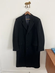Hammersley Wool Cashmere Blend Coat Men's 42L Black Lined Made in England VTG - Picture 1 of 14