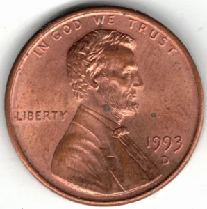 1993 D LINCOLN CENT IN BRILLIANT UNCIRCULATED CONDITION stk BU 1 - Picture 1 of 4