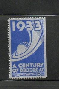 Poster Stamp Label 1933 CENTURY OF PROGRESS Chicago Worlds Fair blue silver - Picture 1 of 2