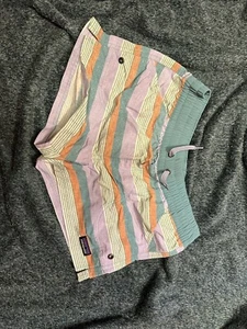 Patagonia Stripe Costa Rica Baggies Girl Elastic Drawstring Water Shorts 67087 L - Picture 1 of 4