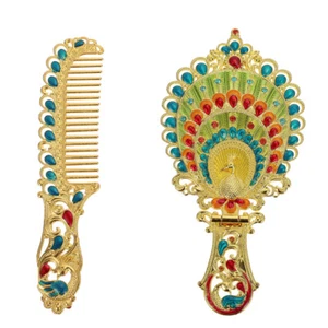 2Pcs Decorative Comb Compact Mirror Hair Comb Foldable Metal Vanity Mirror - Picture 1 of 12