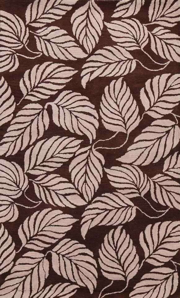 Nature Print Abstract Modern Oriental Area Rug Hand-Tufted Wool 5x8 Brown Carpet - Image 1 of 4