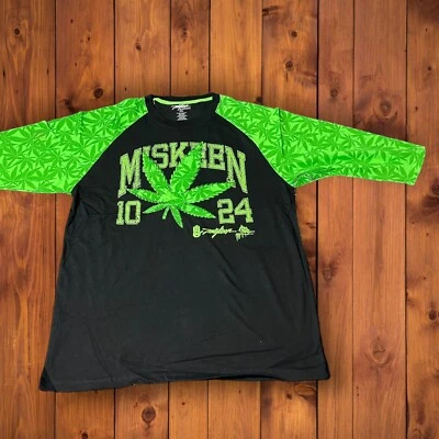 Новый с Ярлыками L Miskeen Originals 2000 Y2K черный/зеленый лист каннабиса футболка хип-хоп рэп - Изображение 1 из 4