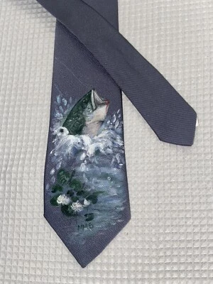 Corbata de cuello vintage para lubina de pesca para hombre pintada a mano RAM mezcla de seda corbata pescador Foto 1 de 4