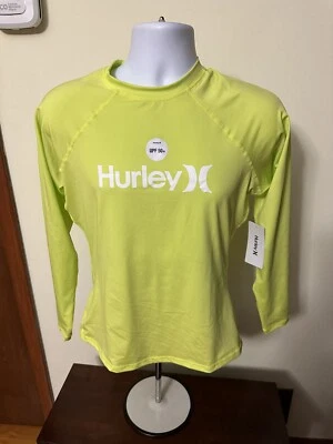 Camisa de manga larga Hurley para hombre UPF 50+ mediana para hombre. Verde lima. Nuevo. Foto 1 de 4
