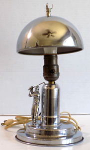 Chrome Golf Table Lamp Helmet Machine Age Art Deco 40s Antique *WEAR* Golfer VTG