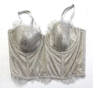 Victoria's Secret Chantilly Lace Bustier Lined Strapless Gold Shine Size 36B - Picture 1 of 3