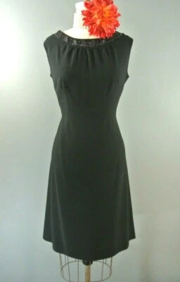 Vestido de coquetel preto vintage feito à mão bainha L decote frisado à mão #LIN - Imagem 1 de 4