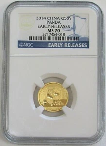 2014 GOLD CHINA 50 YUAN 1/10 OZ PANDA COIN NGC MINT STATE 70 EARLY RELEASES - Picture 1 of 3