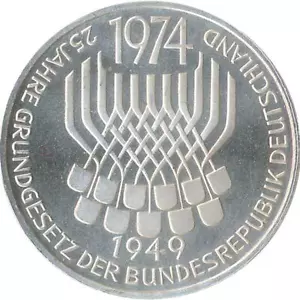 BRD 5 DM 1974 F 25 Jahre Grundgesetz Silber* - Bild 1 von 2