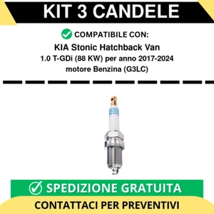 KIT 3 CANDELE per KIA Stonic Hatchback Van 1.0 T-GDi 88 kw anno 2017-2024 - Foto 1 di 2