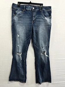 American Eagle Outfitters bootcut gamba donna 18 blu denim paillettes invecchiato - Foto 1 di 10