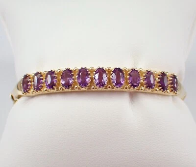 Brazalete Brazalete Amatista Oro Amarillo 14K Vintage Único Patrimonio Joyería Regalo Foto 1 de 4