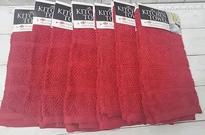 (Set Of 7) Ritz Solid Red Kitchen Towels 16"x 26" 100% Cotton Ultra Absorbent  - Picture 1 of 5