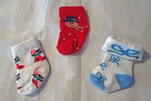 3Pk Holiday Socks with Snowman, Stockings & Blue Bow Socks Fits 18in AG Dolls - Picture 1 of 5