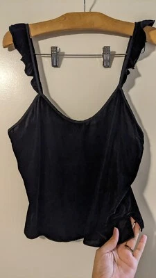 Black Velvet Victoria's Secret Camisole Strappy Sleeveless Split Sides Sz Small - Image 1 of 4